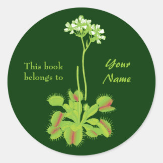 Pegatina Redonda Venus Flytrampa Floral Bookplate