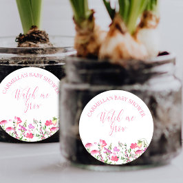 Pegatina Redonda Ver el Baby Shower Grow Pink Wildflower