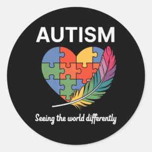 Pegatina Redonda Ver El Mundo Distinguido Autismo Conciencia Infi