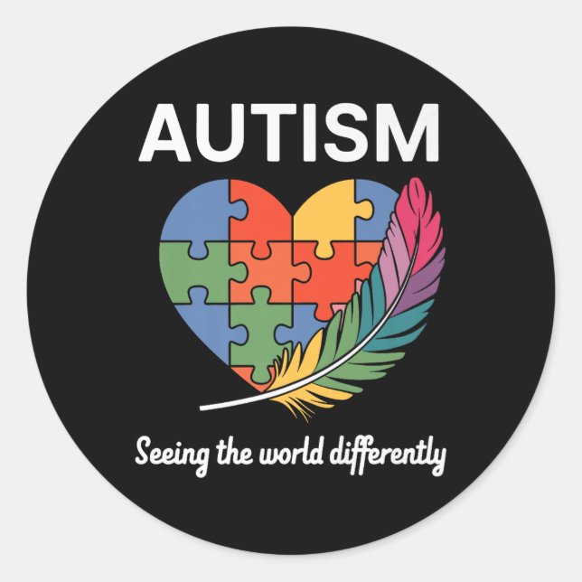 Pegatina Redonda Ver El Mundo Distinguido Autismo Conciencia Infi (Anverso)