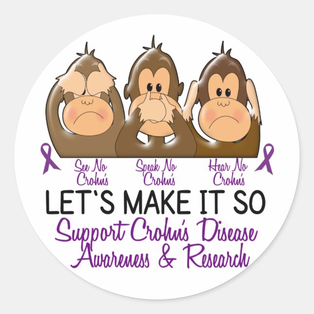 Pegatina Redonda Ver Escuchar No Enfermedad de Crohns 2 (Anverso)