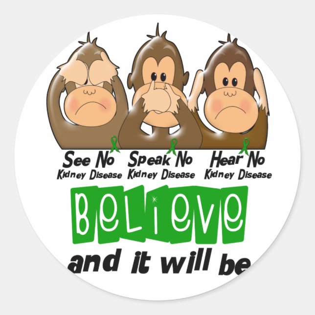 Pegatina Redonda Ver Escuche No Enfermedad Riñón 3 (Anverso)