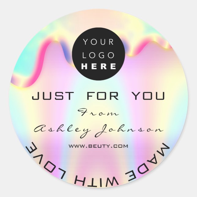 Pegatina Redonda Ver Gracias Logotipo Holografia Hecho Con Love Vip (Anverso)