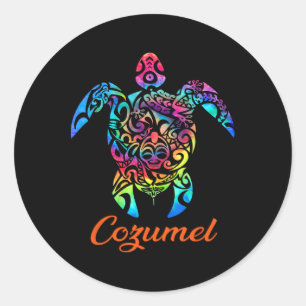 Pegatina Redonda Verano 2025 de la familia Cozumel Sea Turtle