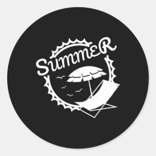 Pegatina Redonda Verano Beach Sea Sun Surf Vacation Regalo divertid