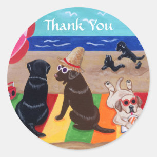 Pegatina Redonda Verano Breeze Labradors Pintura Gracias
