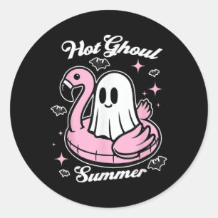 Pegatina Redonda Verano Caliente de Ghoul Flamingo Fantasma Summerw