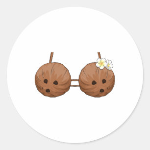 Pegatina Redonda Verano Coconut Bra Halloween Costume Hawaii Aloha