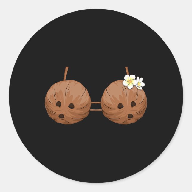 Pegatina Redonda Verano Coconut Bra Halloween Costume Hawaii Aloha (Anverso)