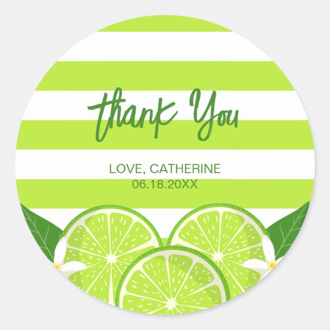Pegatina Redonda Verano de cítricos de cal botánica Gracias (Anverso)