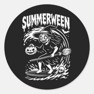 Pegatina Redonda Verano de Halloween de verano de surf de playa bru