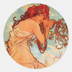 Pegatina Redonda Verano de los Alphons Mucha