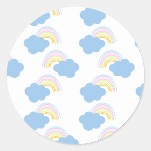 Pegatina Redonda Verano de Nubes Arcoíris Garabato Pastel Doodle   