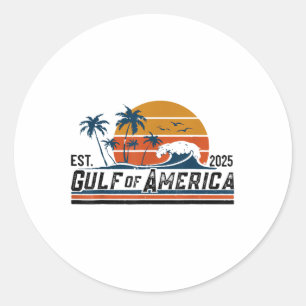 Pegatina Redonda Verano De Playa Del Golfo Retro De Eeuu América Es