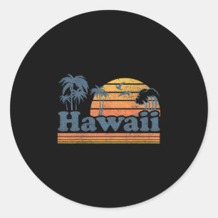 Pegatina Redonda Verano de playa vintage hawaiano surf hawaiano