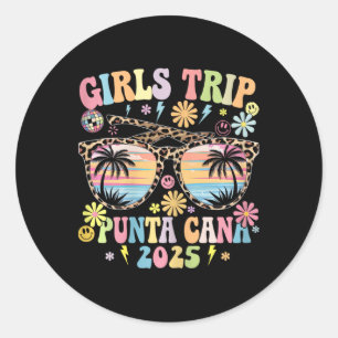 Pegatina Redonda Verano de Viaje de Chicas Groovy Punta Cana 2025