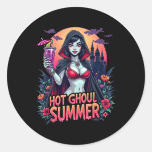 Pegatina Redonda Verano divertido Hot Ghoul Summerween Vibes Ice Cr