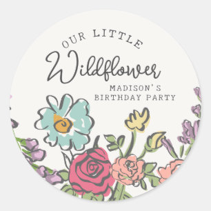 Pegatina Redonda Verano Fiesta Bright Floral Birday Party
