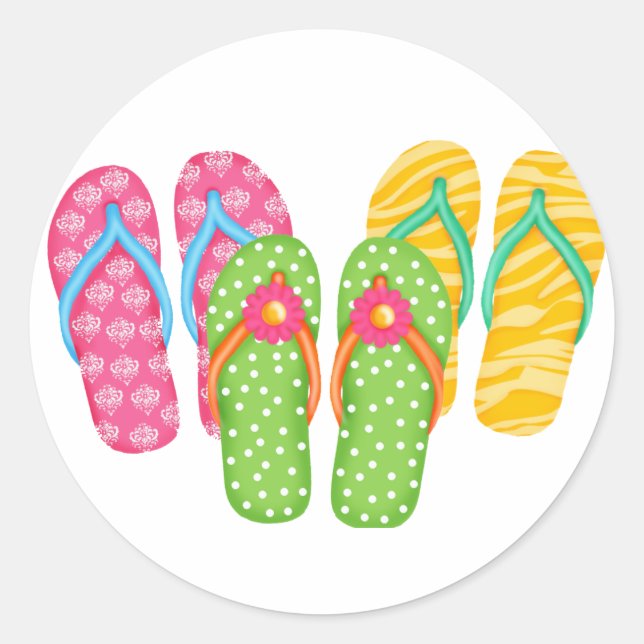 Pegatina Redonda Verano Flip Flops (Anverso)