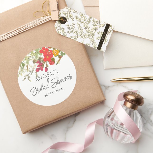 Pegatina Redonda Verano Floral Jardín Bridal Ducha (Regalar)