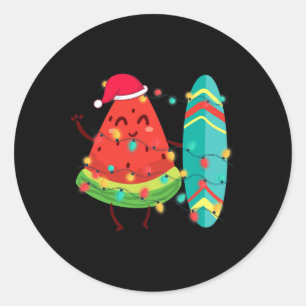Pegatina Redonda Verano Hawaiano Surfista Tropical Sandía Navidad