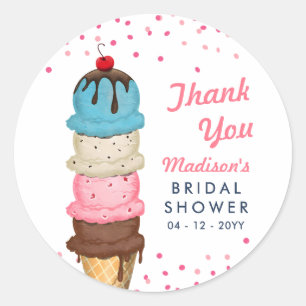 Pegatina Redonda Verano Ice Cream Moderno Bridal Shower Gracias