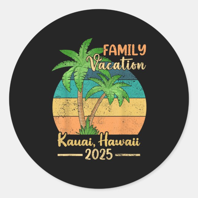 Pegatina Redonda Verano Kauai Hawaii Beach Family Vacation 2025 (Anverso)