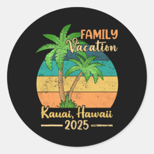 Pegatina Redonda Verano Kauai Hawaii Beach Family Vacation 2025