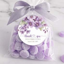 Pegatina Redonda Verano Morado Flores Violetas Delicadas Gracias