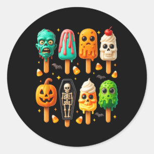 Pegatina Redonda Verano Popsicle Sombrío Halloween Helado Verano-