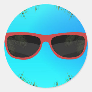 Pegatina Redonda Verano Rojo Azul Sombras Gafas de sol Piscina Fies