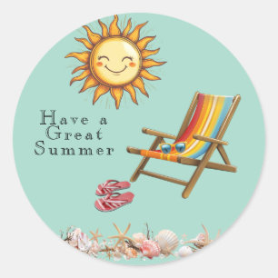 Pegatina Redonda Verano Sun Beach Silla gafas de sol Rojo Flip FLop