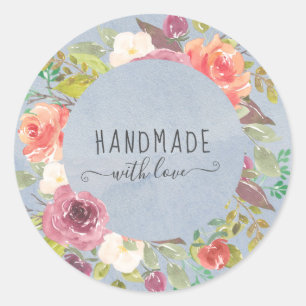Pegatina Redonda verano vibrante floral hecho a mano con amor