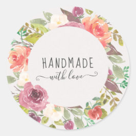 Pegatina Redonda verano vibrante floral hecho a mano con amor
