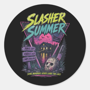 Pegatina Redonda Verano vintage Halloween Slasher Verano 80s Lindo