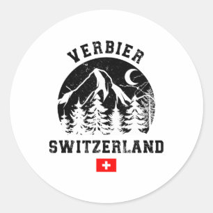 Pegatina Redonda Verbier Suiza Estación de Esquí Alpes Esquí Alpino