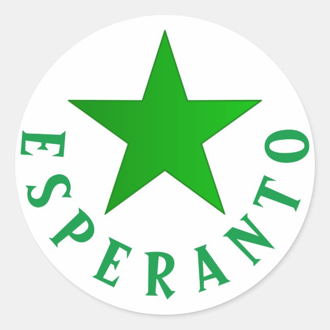 Pegatina Redonda Verda Stelo (Estrella Esperanto) (Anverso)