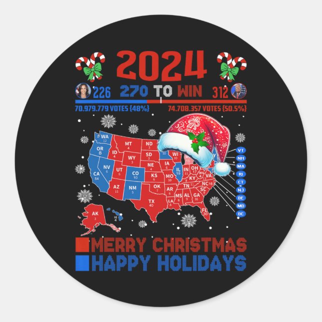 Pegatina Redonda Verdadera Navidad en el mapa electoral de 2024 Tru (Anverso)