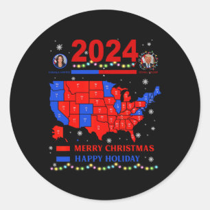 Pegatina Redonda Verdadera Navidad en el mapa electoral de 2024 Tru
