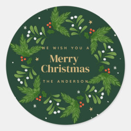 Pegatina Redonda Verdadero Leave Snowflake Feliz Navidad