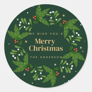 Pegatina Redonda Verdadero Leave Snowflake Feliz Navidad