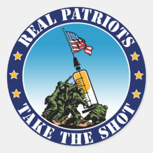 Pegatina Redonda Verdaderos Patriotas Se Vacunan - Iwo Jima Pro Vax