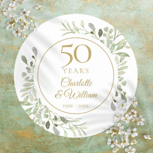 Pegatina Redonda Verde acuarela Aniversario de bodas número 50