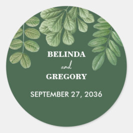 Pegatina Redonda Verde acuático moderno Boda verde esmeralda