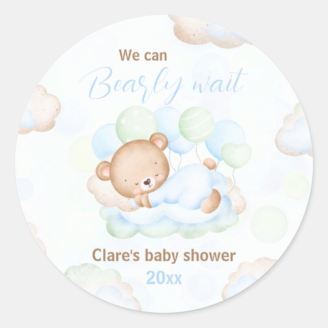 Pegatina Redonda Verde Azul Podemos Bear Wait Bear Baby Shower (Anverso)