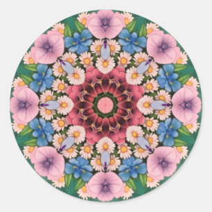 Pegatina Redonda ~ Verde azul rosado blanco Kaleidoscope