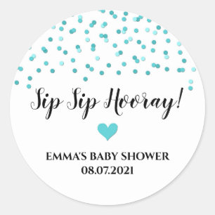 Pegatina Redonda Verde azulado Blue Confetti Heart Sip Sip Hooray