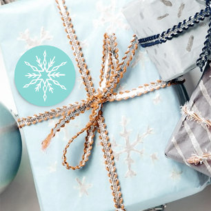 Pegatina Redonda Verde azulados copos de nieve blancos