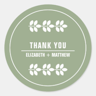 Pegatina Redonda Verde   Boda de ramas blancas