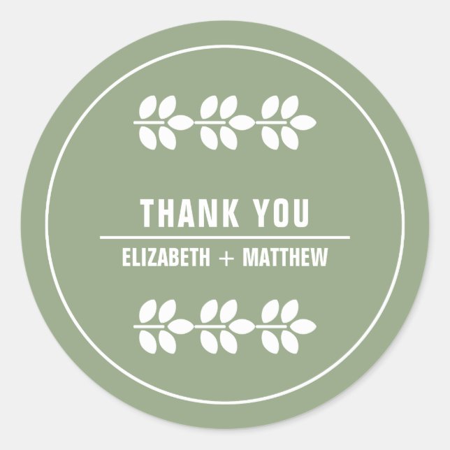 Pegatina Redonda Verde | Boda de ramas blancas (Anverso)